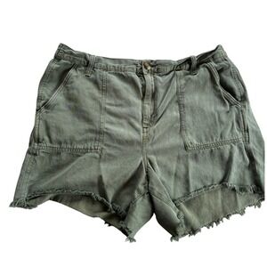 Aerie Womens XL Olive Green High Waisted Raw Hem Utility Shorts